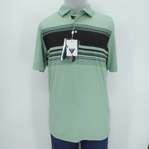 Ohoopee Match Club Polo Men M Green Striped  Anti Bacterial Odor Control Preppy